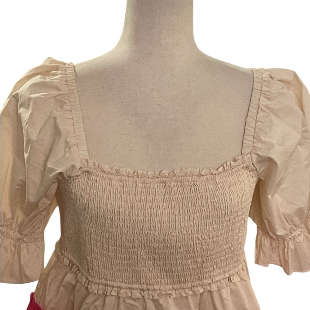 ENGLISH FACTORY Colorblock Smocked Puff Sleeve Mini Dress New With Tags - Picture 3 of 16